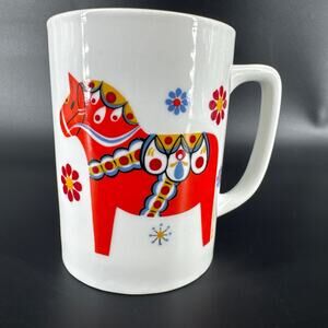 Vtg Bergquist Imports Blue Horse Swedish Scandinavian Dala Berggren Trayner Mug